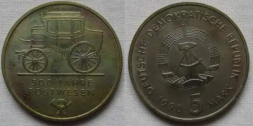 DDR Gedenk Münze 5 Mark 500 Jahre Postwesen 1990 vz (144206)