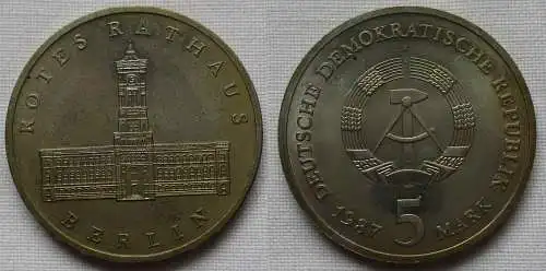 DDR Gedenk Münze 5 Mark Berlin Rotes Rathaus 1987 vz (148204)