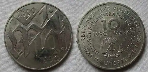 DDR Gedenk Münze 10 Mark 100.Jahre 1.Mai Feiertag 1990 vz (140326)
