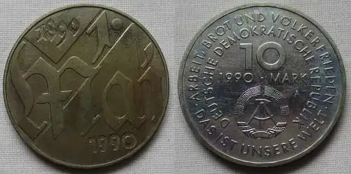DDR Gedenk Münze 10 Mark 100.Jahre 1.Mai Feiertag 1990 vz (144635)