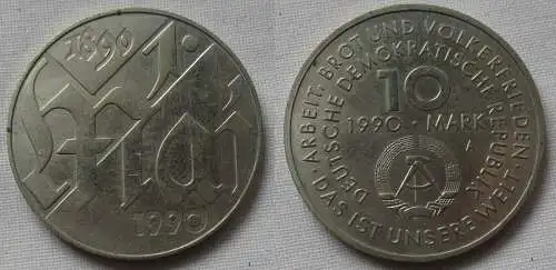 DDR Gedenk Münze 10 Mark 100.Jahre 1.Mai Feiertag 1990 vz (141565)