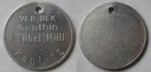 Aluminium DDR Wertmarke VEB DLK Genthin 1 Kübel Müll Paplitz (132431)