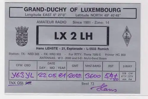 99406 QSL Karte Amateur Funker DDR Remich in Luxembourg 1981
