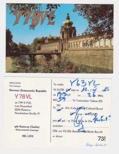 91669 QSL Karte Amateur Funker DDR Kamenz Dresden Zwinger 1985