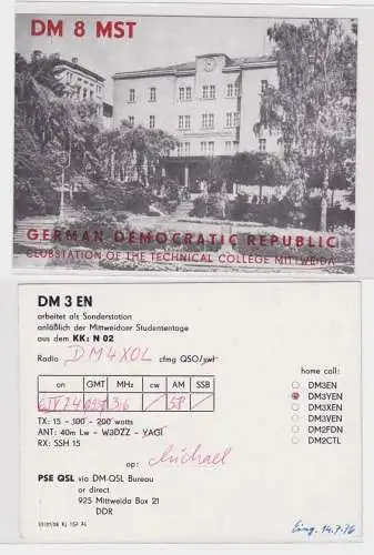 96564 QSL Karte Amateur Funker DDR Mittweida Ingenieur Hochschule 1974