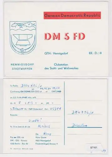 97161 QSL Karte Amateur Funker DDR Hennigsdorf mit Stadtwappen 1974