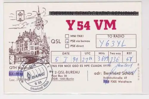 99748 QSL Karte Amateur Funker DDR Waldheim Rathaus 1991