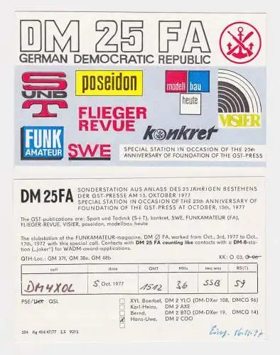 78318 QSL Karte Funker Funkamateur DDR GST Presse Zeitschriften der DDR 1977