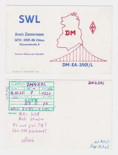 90558 QSL Karte Amateur Funker DDR Zittau mit DDR Landkarte 1967