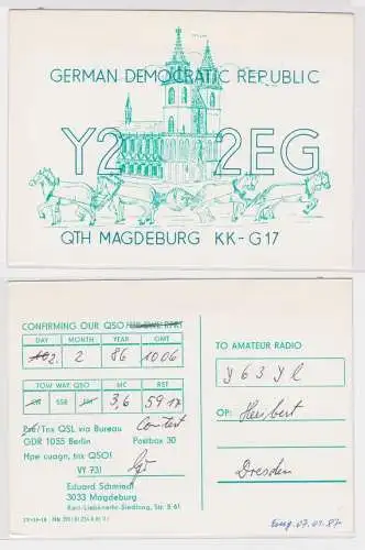 99173 QSL Karte Funker Funkamateur DDR Magdeburg Magdeburger Halbkugeln 1986