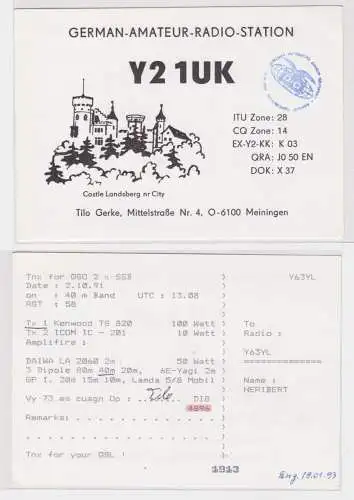 95997 QSL Karte Funker Funkamateur DDR Meiningen Stadtansicht 1993
