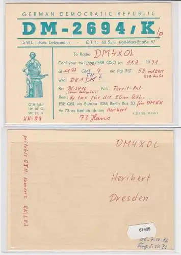 87465 QSL Karte Amateur Funker DDR Suhl 1972