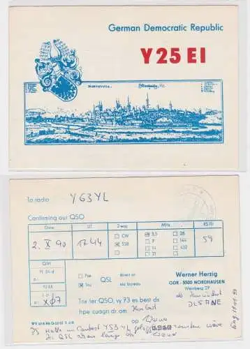 84820 QSL Karte Amateur Funker DDR Nordhausen historische Stadtansicht 1990