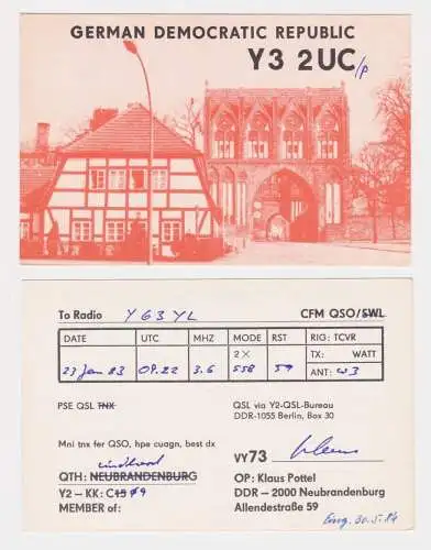 87790 QSL Karte Funker Funkamateur DDR Neubrandenburg Ortsansicht 1983