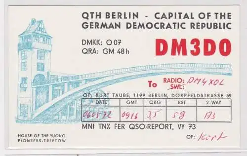 76068 QSL Karte Amateur Funker DDR Haus der jungen Pioniere Berlin Treptow 1972