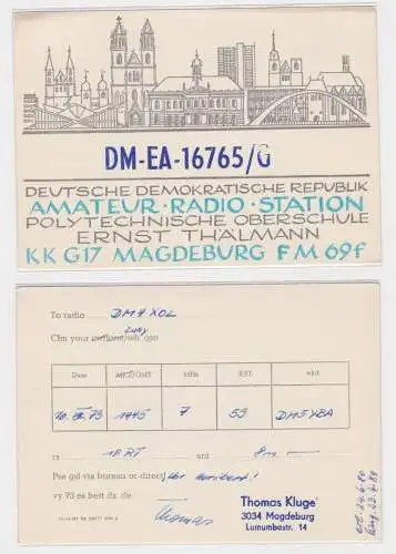 75948 QSL Karte Funker Funkamateur DDR Magdeburg Stadtansicht POS E.Thälmann1979
