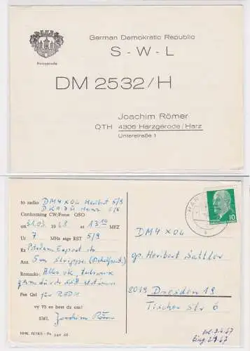 98484 QSL Karte Amateur Funker DDR Harzgerode Harz mit Stadtwappen 1968