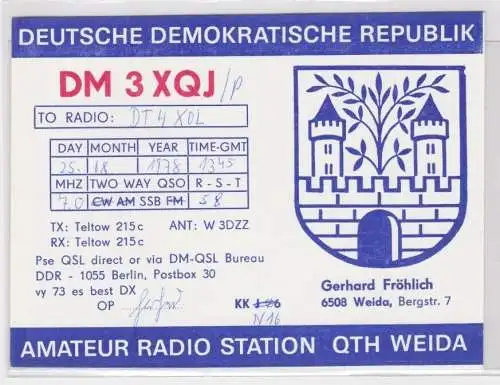 81111 QSL Karte Amateur Funker DDR Weida mit Stadtwappen 1978