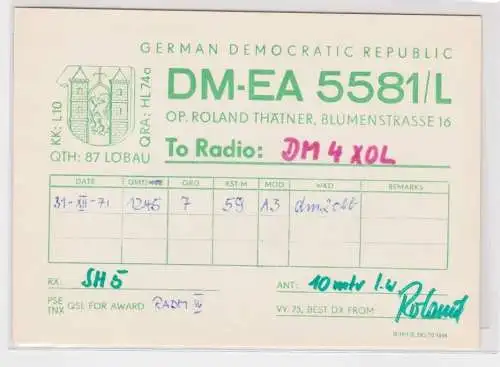 86759 QSL Karte Amateur Funker DDR Löbau mit Stadtwappen 1971