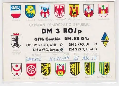 901600 QSL Karte Amateur Funker DDR Genthin mit DDR Bezirkswappen 1976