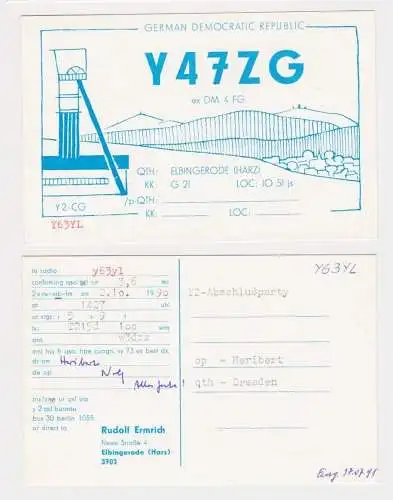 901538 QSL Karte Amateur Funker DDR Elbingerode Harz Schacht 1990
