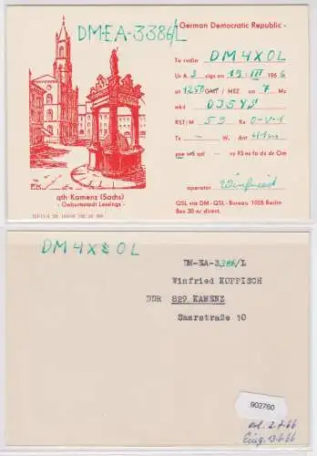 902760 QSL Karte Amateur Funker DDR Kamenz Geburtsstadt Lessings 1966
