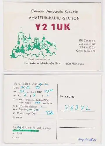 900634 QSL Karte Amateur Funker DDR Meiningen mit Stadtansicht 1990