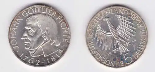 5 Mark Silber Münze Deutschland Johann Gottlieb Fichte 1964 J Stgl. (108780)