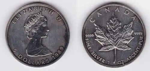 5 Dollar Silber Münze Kanada Meaple Leaf 1989 1 Unze Feinsilber (102971)