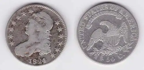 1/2 Dollar Silber Münze USA 1824 f.ss (107625)