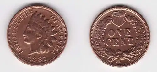 1 Cent Kupfer Münze USA 1887 vz+ (114746)