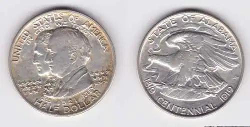 1/2 Dollar Silber Münze USA Alabama Bibb & Kilby 1921 vz (108075)