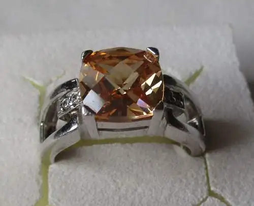 Hochwertiger 925er Sterling Silber Ring mit klaren & orangenem Edelstein /122521