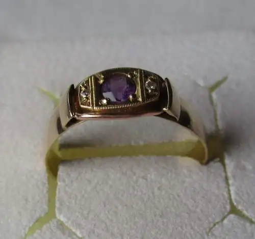 hochwertiger 14 Karat 585er Gold Damenring mit Amethyst Schnallenform (136341)