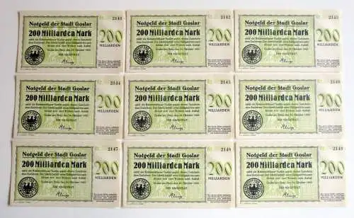 9 x 200 Milliarden Mark Banknoten Stadt Goslar 24.10.1923 (159301)