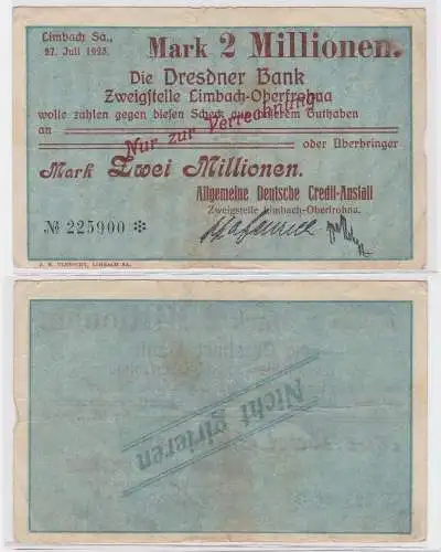 2 Millionen Mark Banknote Dresdner Bank Limbach 27.7.1923 (121607)