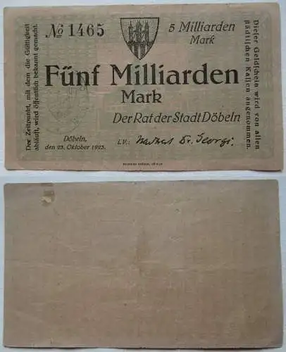 5 Milliarden Mark Banknote Stadt Döbeln 23.Oktober 1923 (143545)