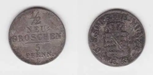 1/2 Neu Groschen Silber Münze Sachsen 1843 G ss (142973)