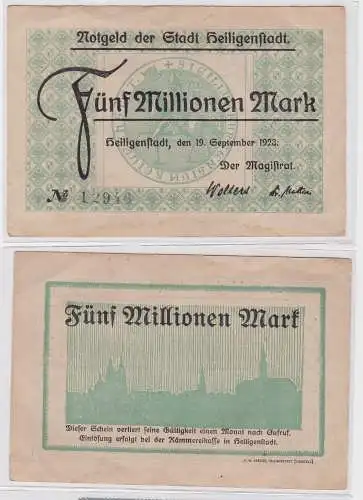 5 Millionen Mark Banknote Stadt Heiligenstadt 19.9.1923 (122135)