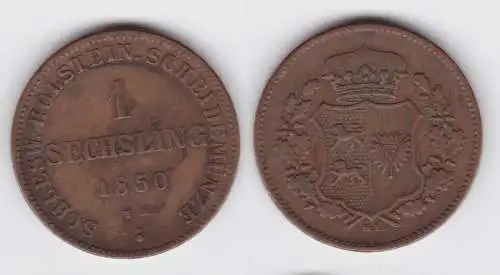 1 Sechsling Kupfer Münze Schleswig Holstein 1850 ss (143592)