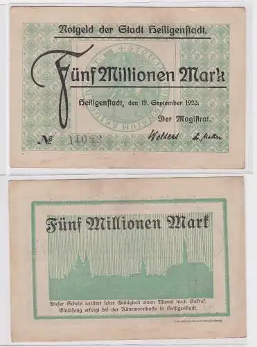 5 Millionen Mark Banknote Stadt Heiligenstadt 19.9.1923 (122149)