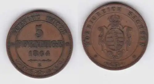 5 Pfennig Kupfer Münze Sachsen 1864 B ss (143084)