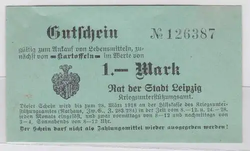 1 Mark Kartoffel Gutschein Stadt Leipzig 28.März 1918 (120536)