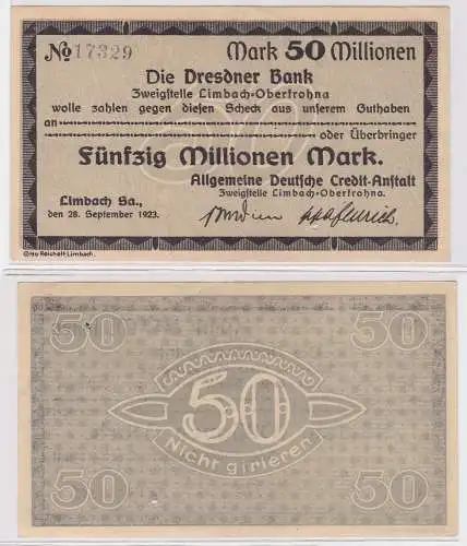 50 Millionen Mark Banknote Dresdner Bank Limbach 28.9.1923 (121544)
