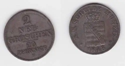 2 Neu Groschen Silber Münze Sachsen 1848 B ss (143451)