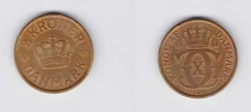 2 Kronen Kroner Messing Münze Dänemark Krone 1924 (133360)