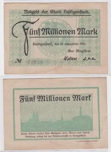 5 Millionen Mark Banknote Stadt Heiligenstadt 19.9.1923 (122461)
