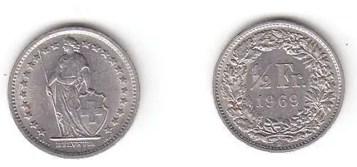 1/2 Franken Nickel Münze Schweiz 1969 B (110871)