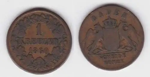 1 Kreuzer Bronze Münze Baden 1860 (142883)