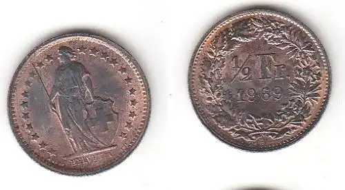 1/2 Franken Nickel Münze Schweiz 1969 B (113262)